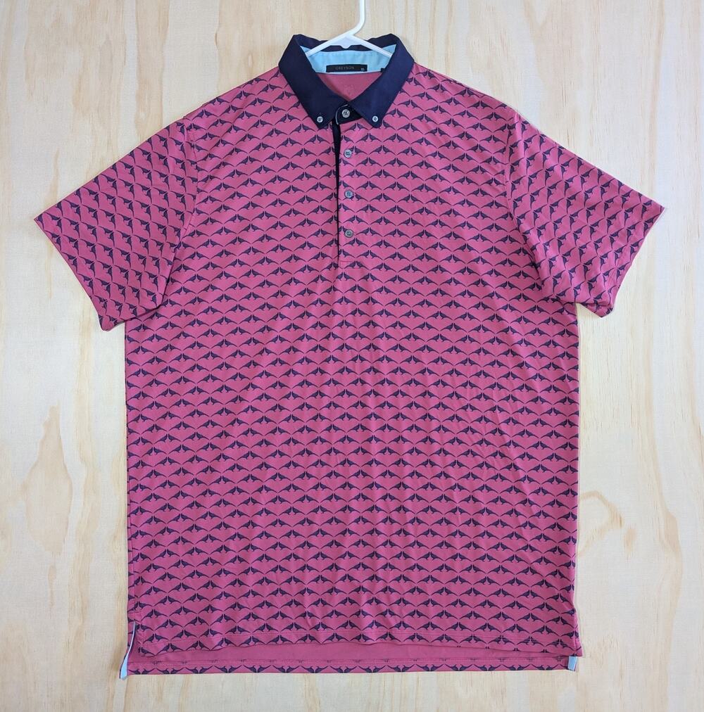 Greyson Men's XL Polo Shirt Siamese Turtle Dove Sasanqua Sleeve Logo Stretch